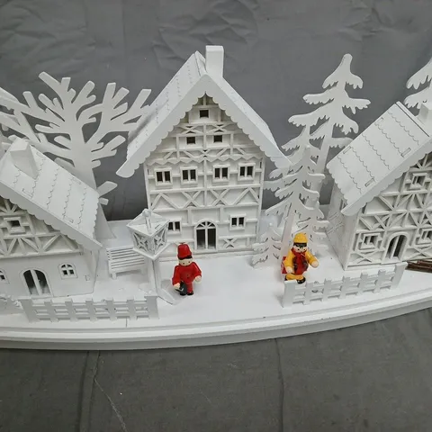 CHRISTMAS WHITE WOOD LIT VILLAGE SCENE