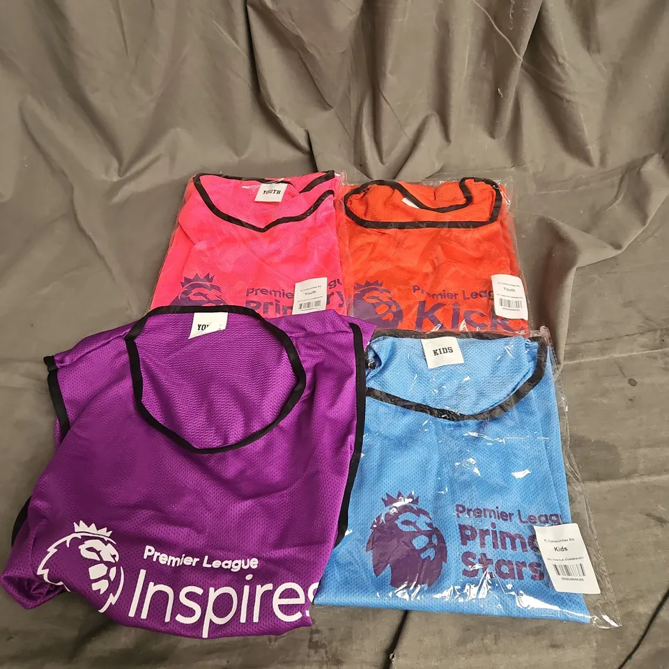 BOX OF APPROXIMATELY 30 KIDS/YOUTH SPORTS BIBS IN ASSORTED COLOURS