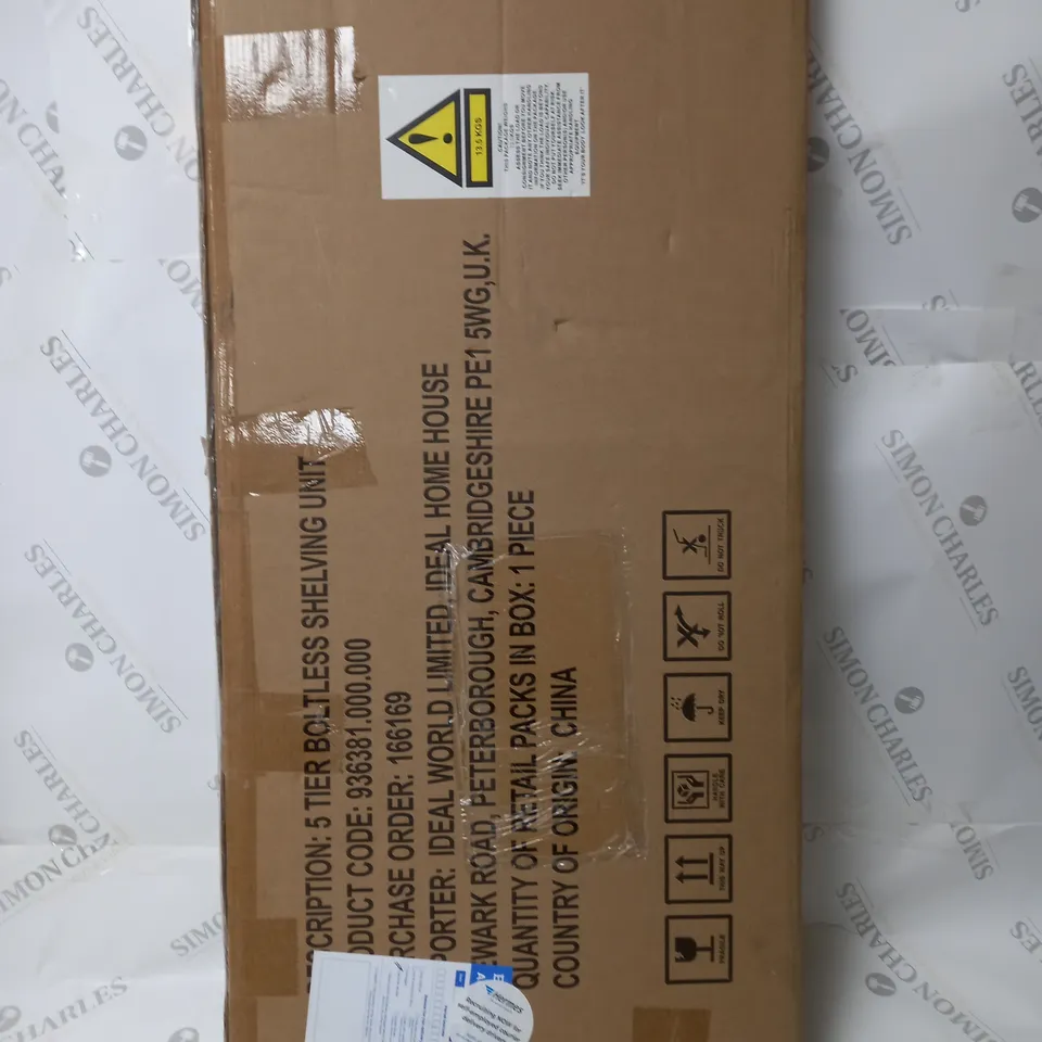 BOXED DESIGNER 5 TIER BOLTLESS SHELVING UNIT - COLLECTION ONLY 