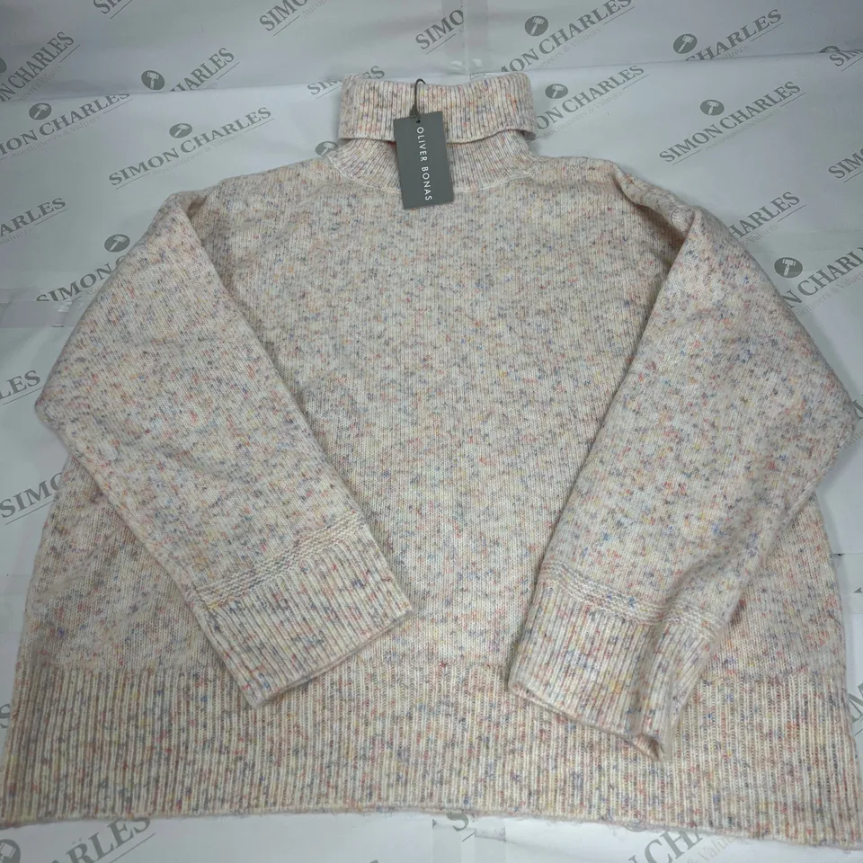 OLIVER BONAS MULTI NEPPER ROLL NECK SWEATER IN PINK SIZE 14