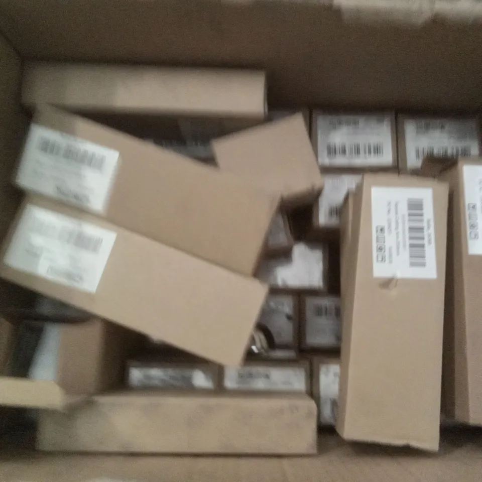 BOX OF ASSORTED PARTS INCLUDING ROUND CEILING ARMS 200MM, ABS BRACKETS WITH CHROME PLATING, SQUARE CEILING ARMS 200MM 