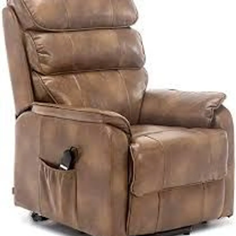 BOXED BUCKINGHAM TAN FAUX LEATHER DUAL RISE RECLINER ARMCHAIR (2 BOXES) RRP £599.99