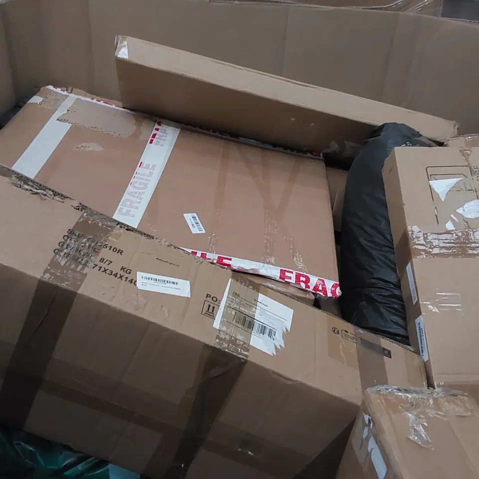 PALLET OF ASSORTED ITEMS INCLUDING:FAN LIGHT, COFFEE TABLE, AIR PURIFIER/ HEATER FAN, PET TENT, TOWEL RACK 