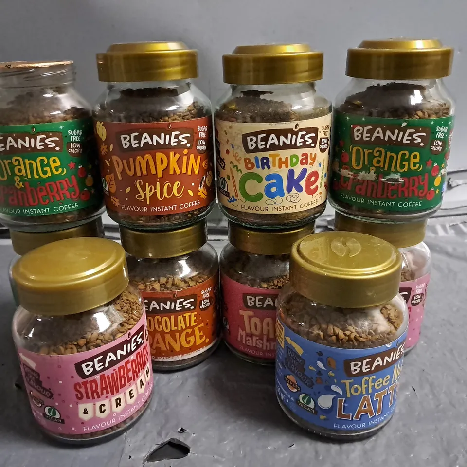 LOT OF 10 ASSORTED 50G JARS OF FLAVOURED COFFEE