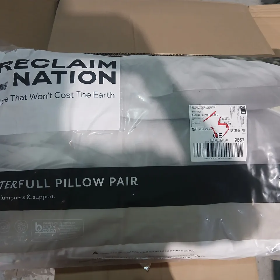 RECLAIM NATION CLUSTERFULL PILLOW PAIR – 74 X 48 CM, DEEP FILLED CUSHIONS (SEALED)