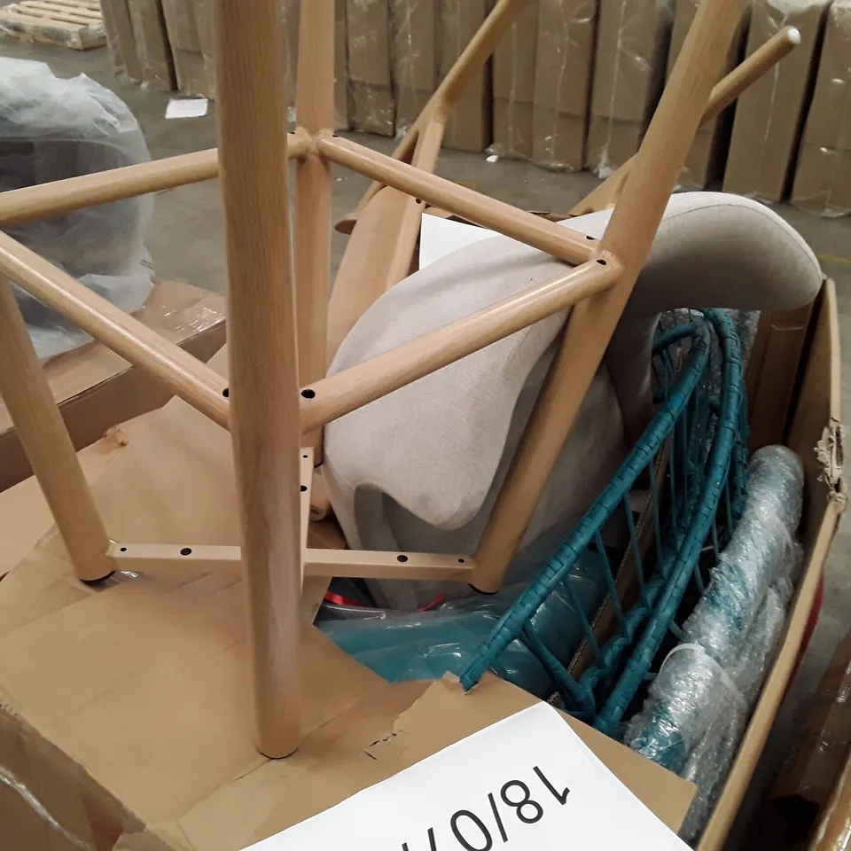 PALLET CONTAIN AN ASSORTMENT OF INCOMPLETE  FURNITURE AND CHAIRS ECT