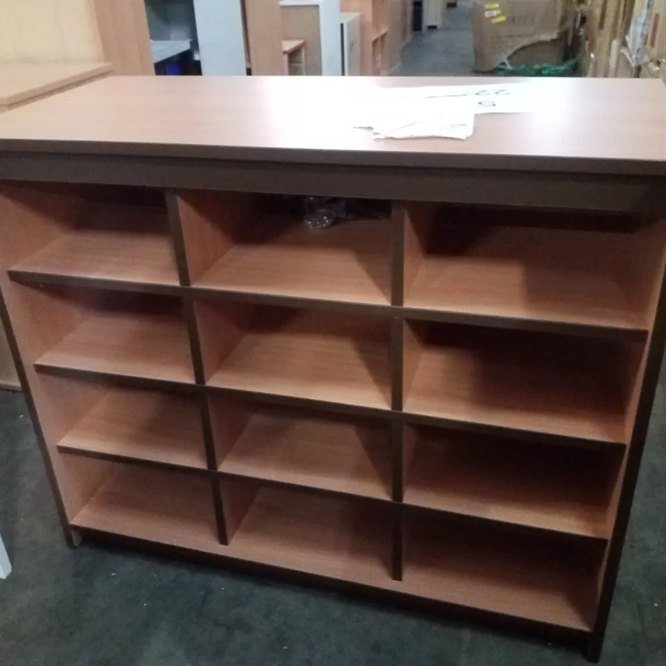 12 MFC TRAY STORAGE UNIT WITH BROWN EDGING IN BEECH 1023×485×856MM