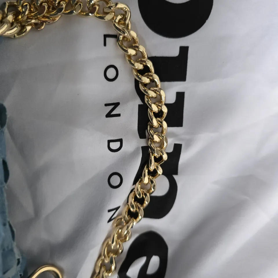 DUNE LONDON BLUE WOVEN HANDBAG WITH GOLD CHAIN STRAP