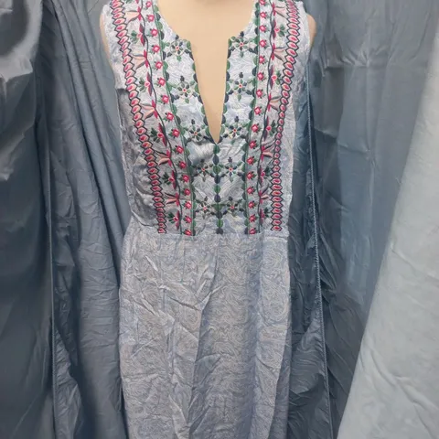JUIPA WOMEN’S DRESS – LIGHT BLUE EMBROIDERED, UK 12 (EU 40) – MADE IN INDIA
