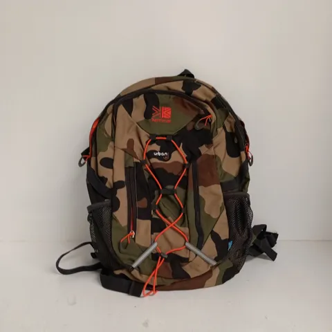 KARRIMOR CAMOUFLAGE BACKPACK WITH ORANGE BUNGEE CORDS – CAMPING/HIKING