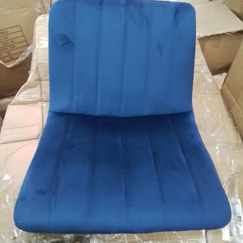 BOXED PAIR OF BLUE FABRIC UPHOLSTERED DINING CHAIRS