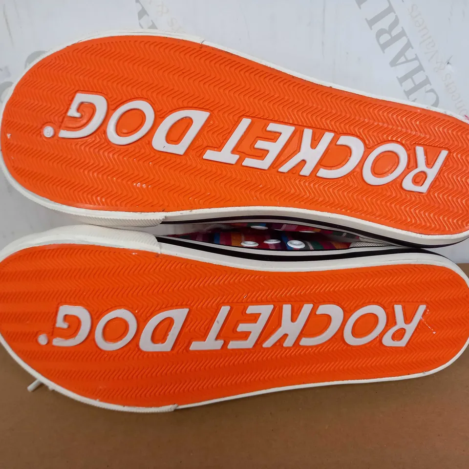BOXED PAIR OF ROCKED GOD TRAINERS (RAINBOW), SIZE 6 UK