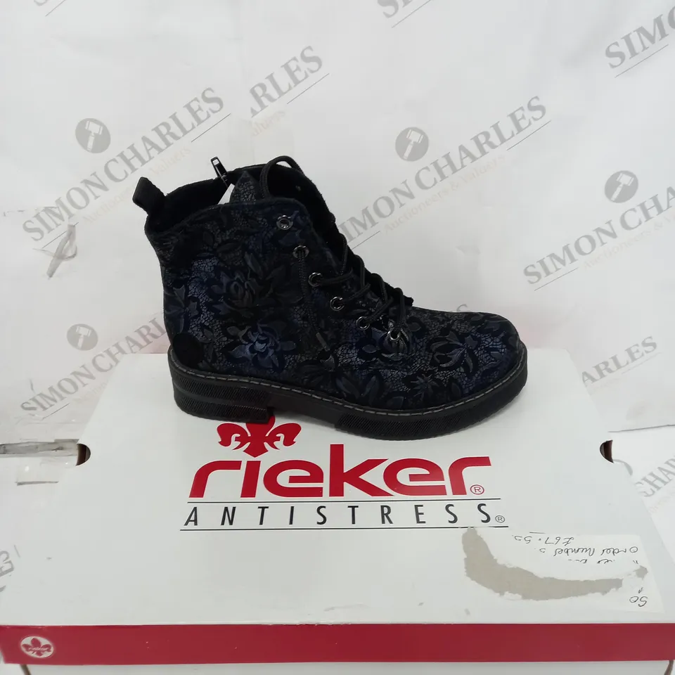 RIEKER LACE UP BOOT DARK FLOURAL SIZE 4 - BOXED 