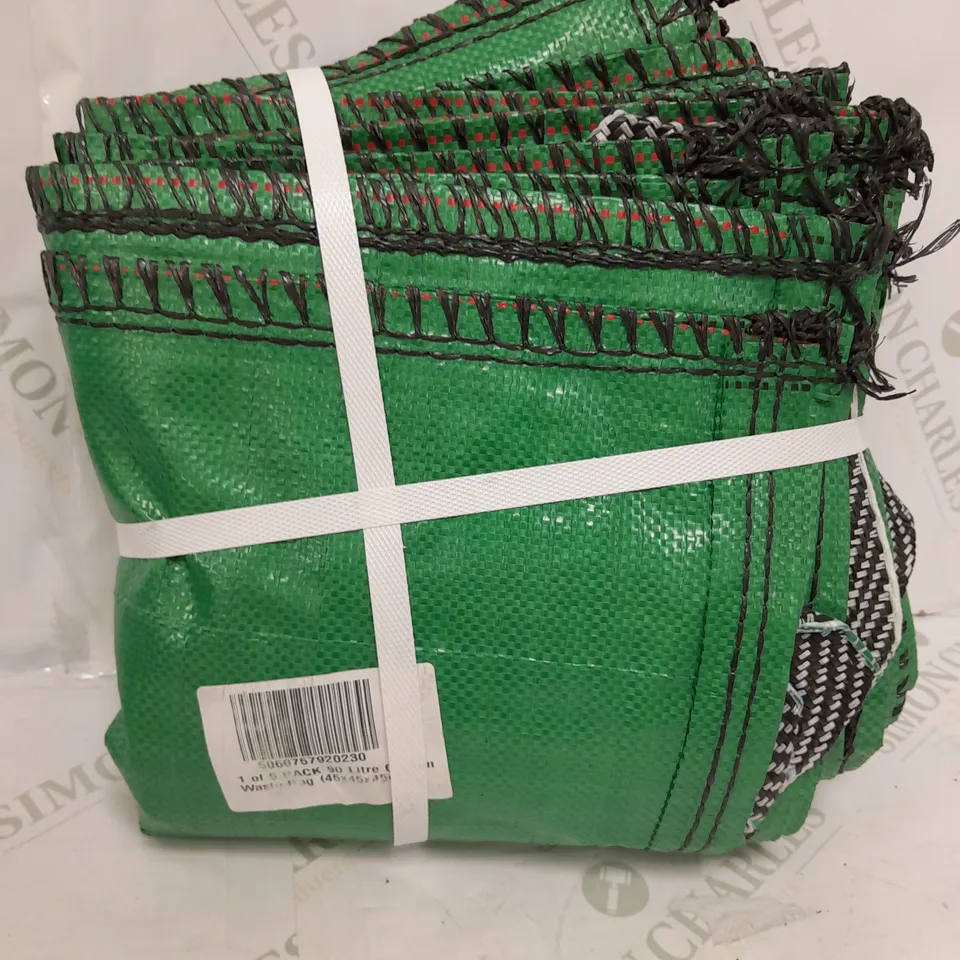 5 PACK OF 90 LITRE GARDEN WASTE BAGS IN GREEN