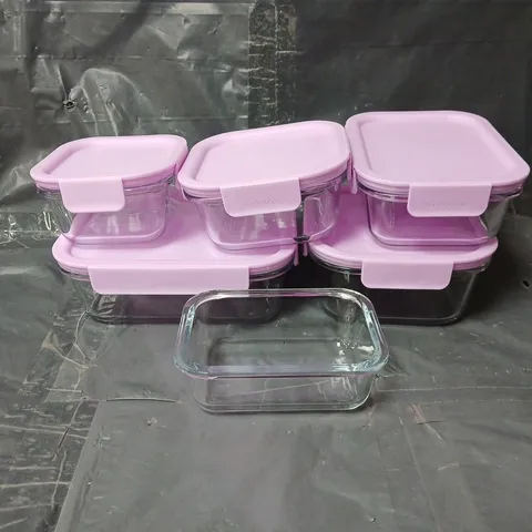 LOCKNLOCK 6 PC GLASSWARE SET WITH PINK LIDS