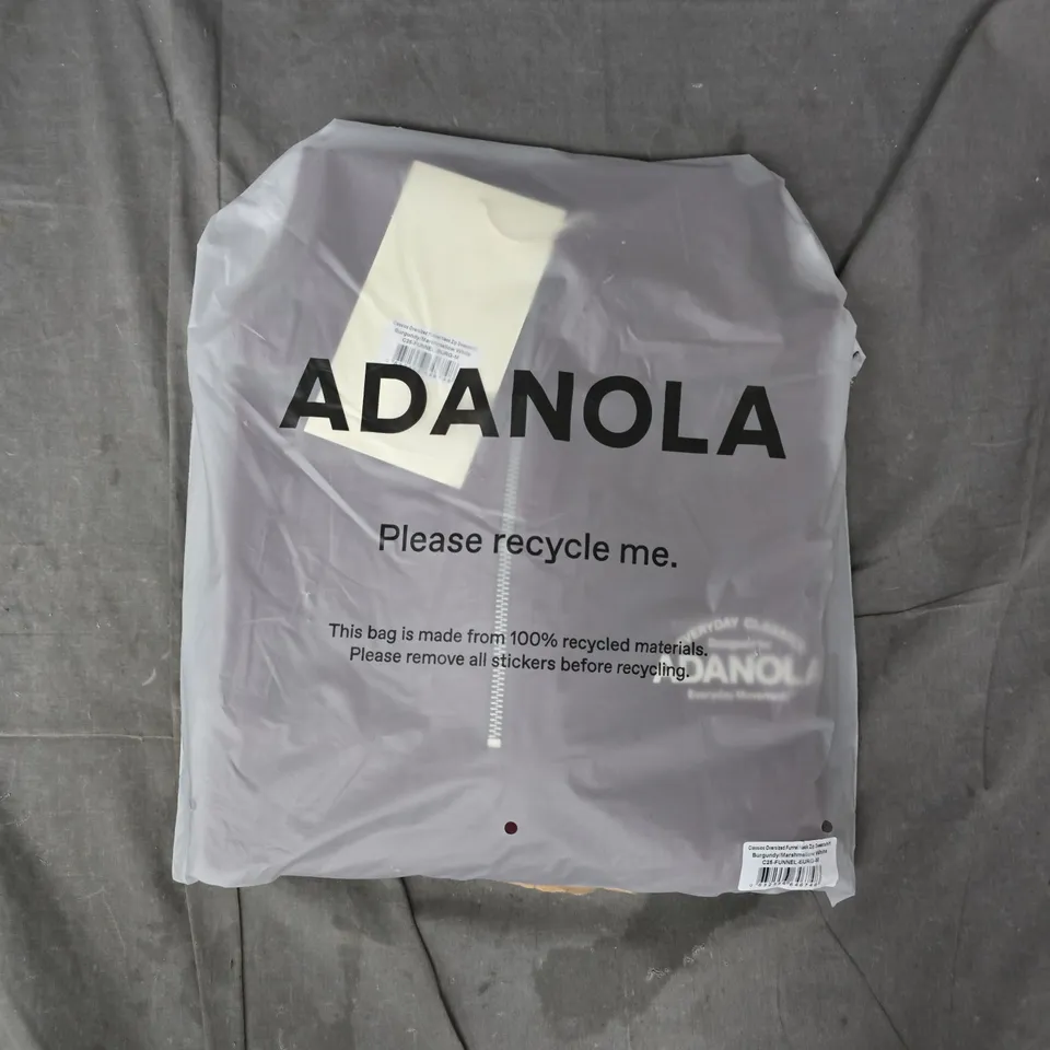 ADANOLA CLASSICS OVERSIZED FUNNEL NECK ZIP SWEATSHIRT IN BURGUNDY/MARSHMALLOW SIZE MEDIUM