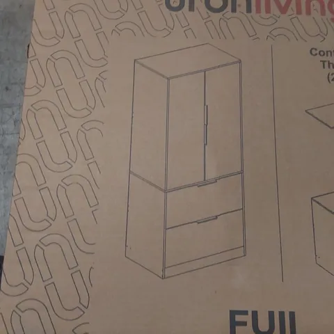 BOXED 2 DOOR 2 DRAWER MINIMALIST BEDROOM WARDROBE STORAGE & HANGING RAIL (2 BOXES)