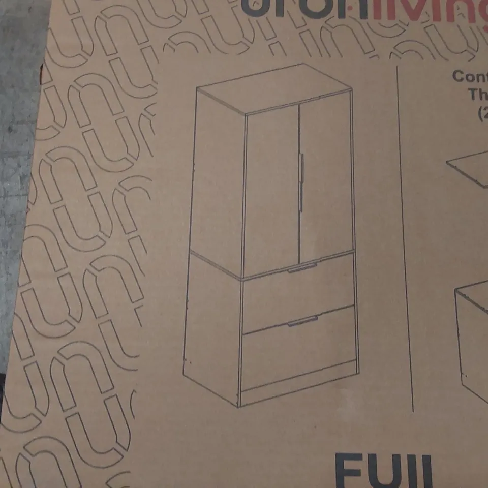 BOXED 2 DOOR 2 DRAWER MINIMALIST BEDROOM WARDROBE STORAGE & HANGING RAIL (2 BOXES)