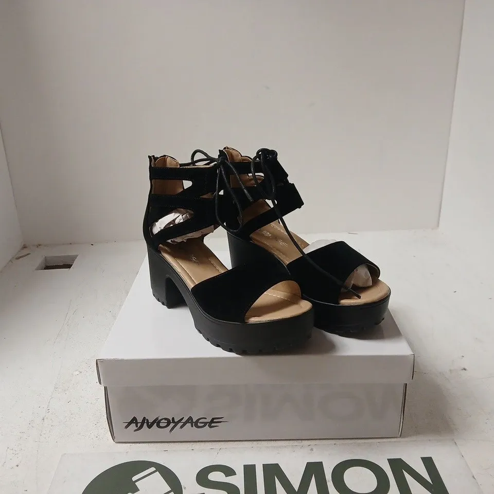 AJVOYAGE WOMEN'S BLACK PLATFORM SANDALS WITH LACE-UP ANKLE STRAPS UK 4
