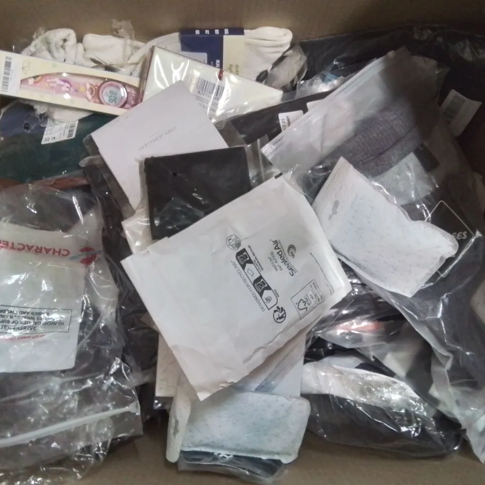 BOX CONTAINING LARGE AMOUNT OF MIXED FASHION ITEMS, SILVER PLATE AND COSTUME JEWELLERY, CLOTHING ITEMS ETC.