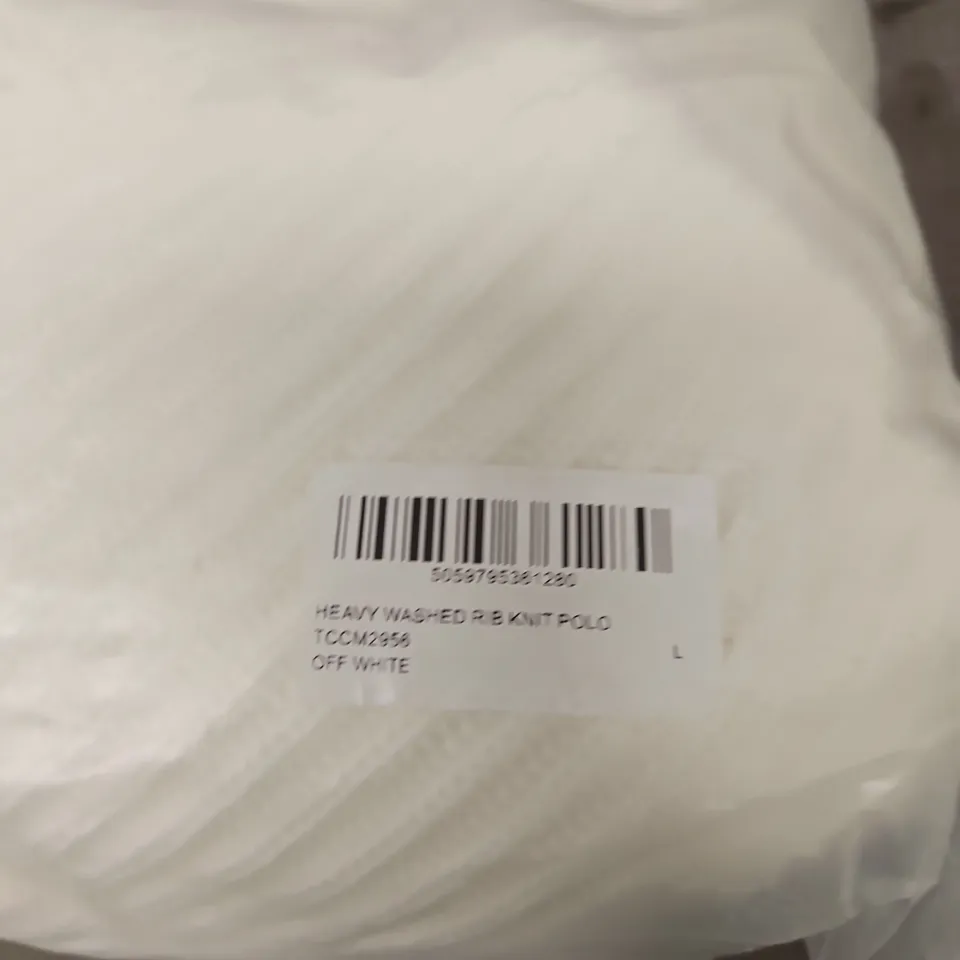 THE COUTURE CLUB HEAVY WASHED RIB KNIT POLO – OFF WHITE, SIZE L