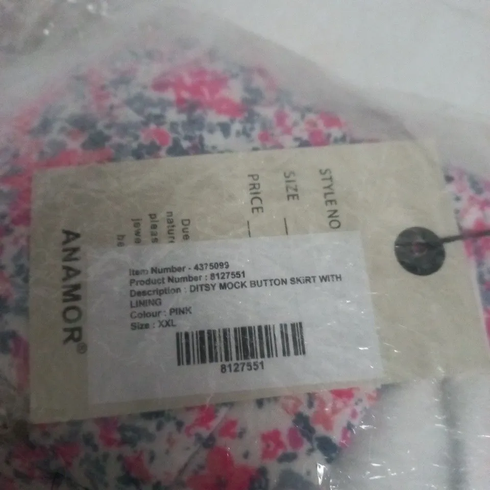 ANAMOR FLORAL BUTTON SKIRT WITH LINING – PINK, SIZE XXL