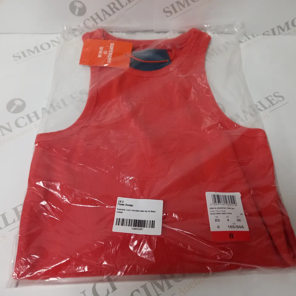 SUPERDRY CODE ESSENTIAL TANK TOP IN FLAME ORANGE - UK 8