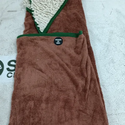 HOUNDS OF EDEN DOG BATHROBE - BROWN TERRY WITH GREEN TRIM