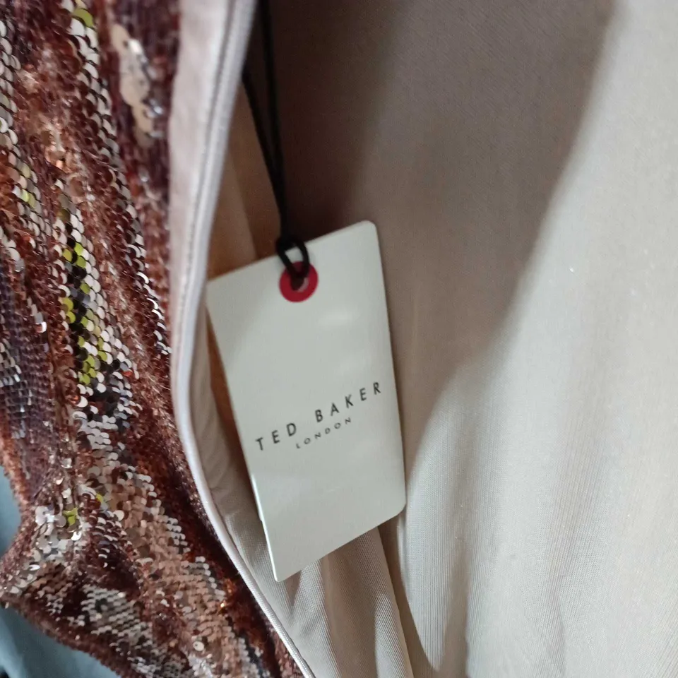 TED BAKER LONDON SEQUIN DRESS – ROSE GOLD, LONG SLEEVE SIZE L