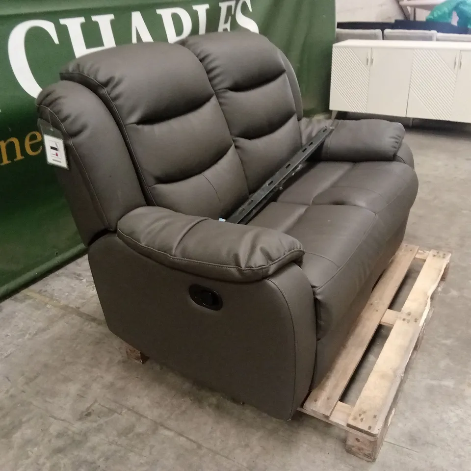 ROTHBURY LUXURY FAUX LEATHER HIGH BACK 2 SEATER MANUAL RECLINER SOFA - CHARCOAL RRP £629