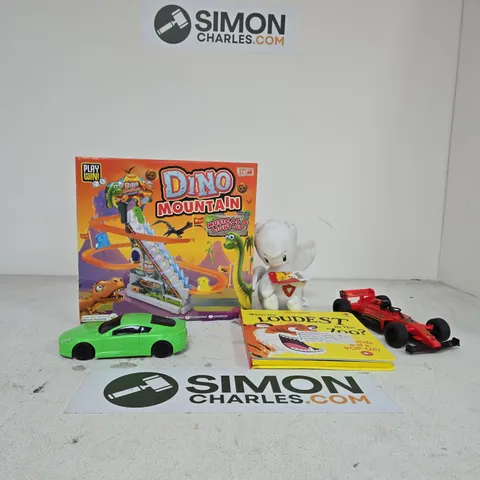 BOX OF APPROXIMATELY 10 ASSORTED TOYS INCLUDING DINO MOUNTAIN, PEPPA'S MUSICAL BAND SET AND POKEMON TOGETIC SOFT TOY