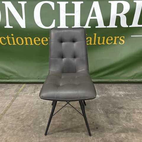 DESIGNER GREY LEATHER DINING CHAIR WITH BLACK METAL LEGS