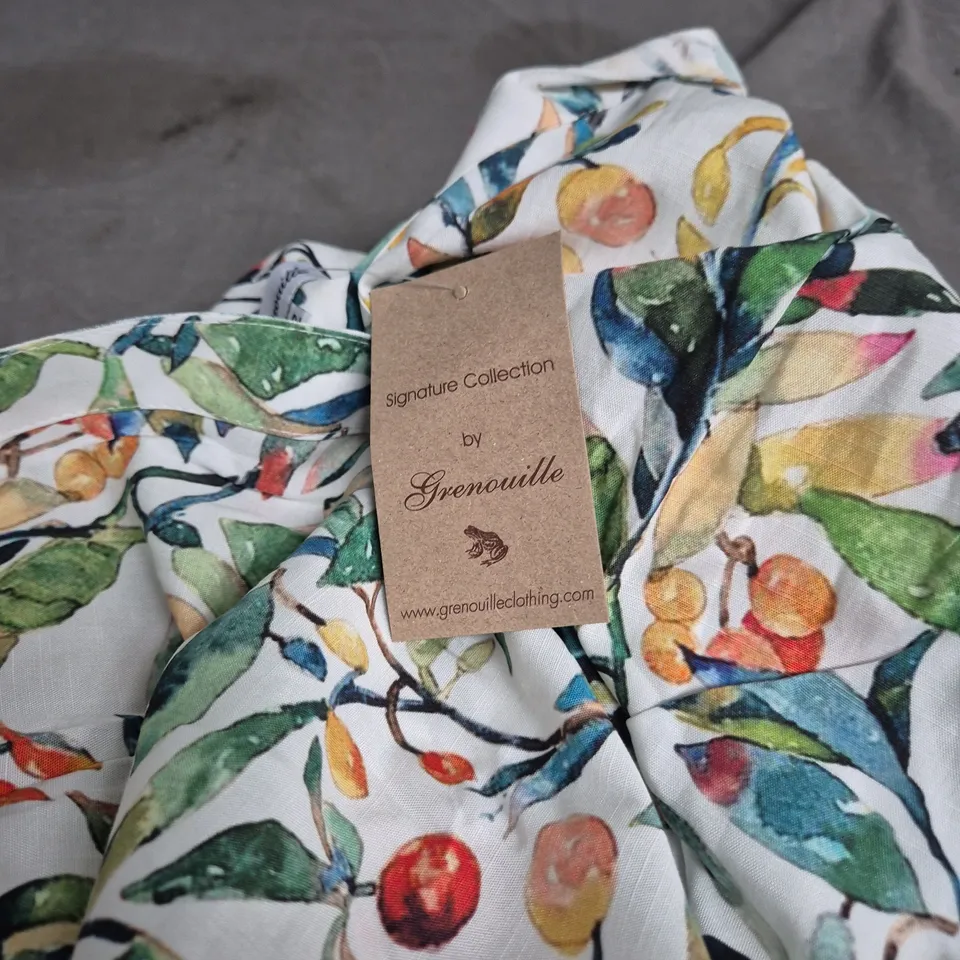 GRENOUILLE SIGNATURE COLLECTION FLORAL SHIRT – MULTICOLOR LEAF & FRUIT PRINT SIZE 42
