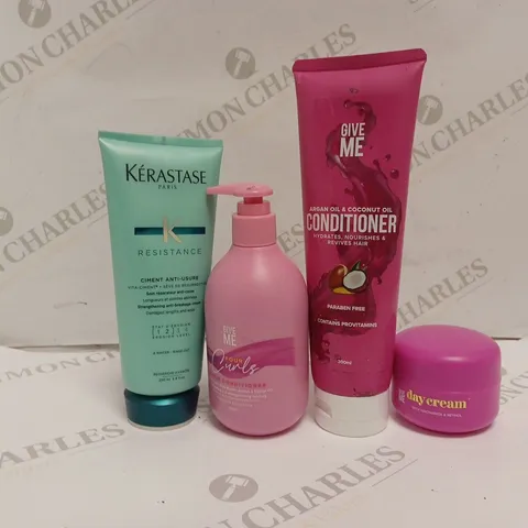 4 ASSORTED HEALTH AND BEAUTY PRODUCTS TO INCLUDE KÉRASTASE RESISTANCE STRENGTHENING ANTI-BREAKAGE CREAM, GIVE ME DAY CREAM, GIVE ME CURLY CONDITIONER, GIVE ME CONDITIONER 