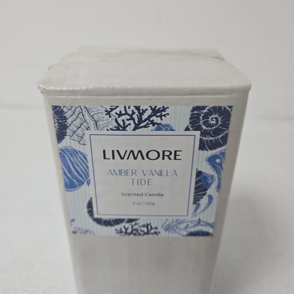 LIVMORE AMBER VANILLA TIDE SCENTED CANDLE – 9OZ / 250G