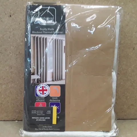 BRAND NEW ENHANCED LIVING BLACK OUT THERMAL CURTAINS -  168CM X 137CM (CREAM)