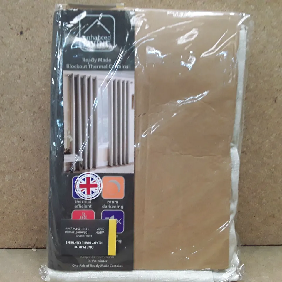 BRAND NEW ENHANCED LIVING BLACK OUT THERMAL CURTAINS -  168CM X 137CM (CREAM)