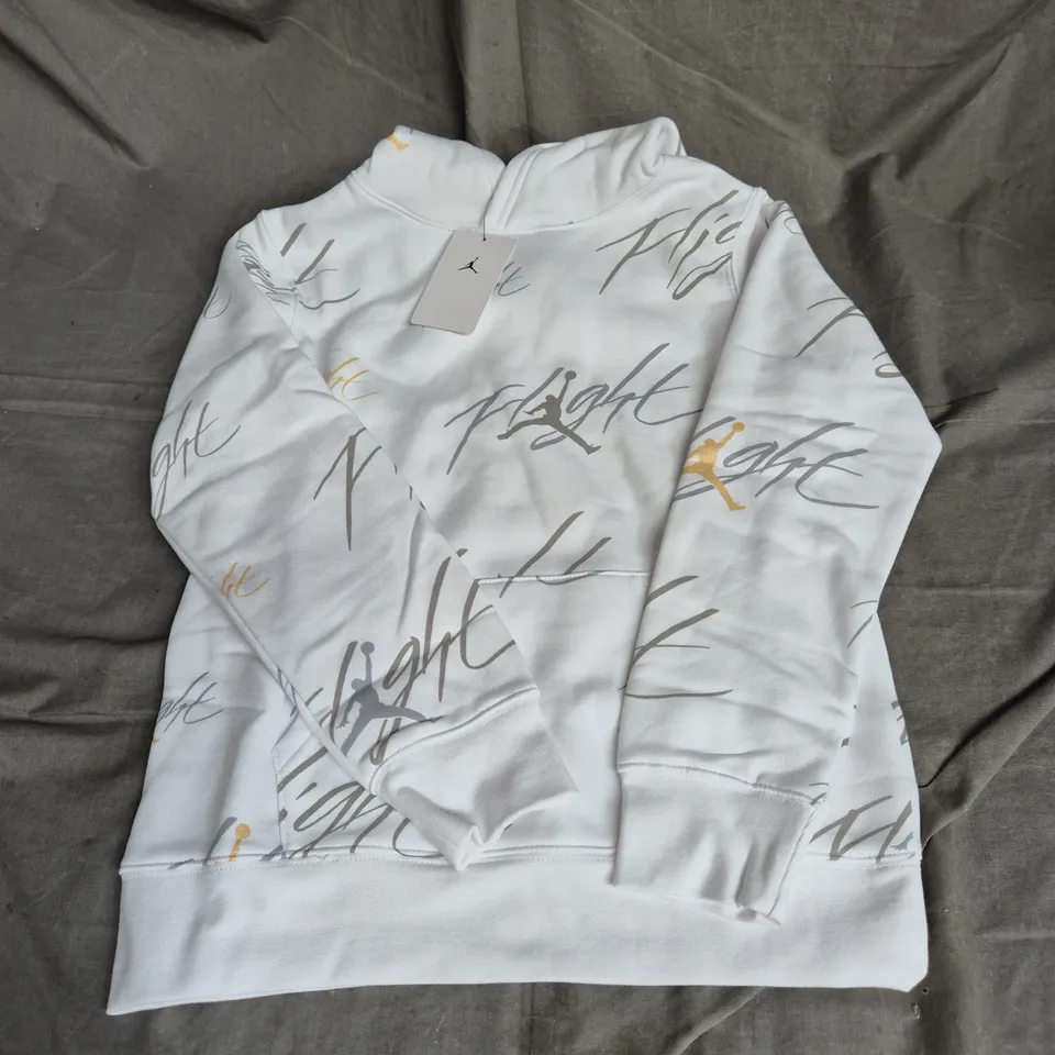 NIKE JORDAN FLIGHT HOODIE IN WHITE/GOLD SIZE 12-13YRS