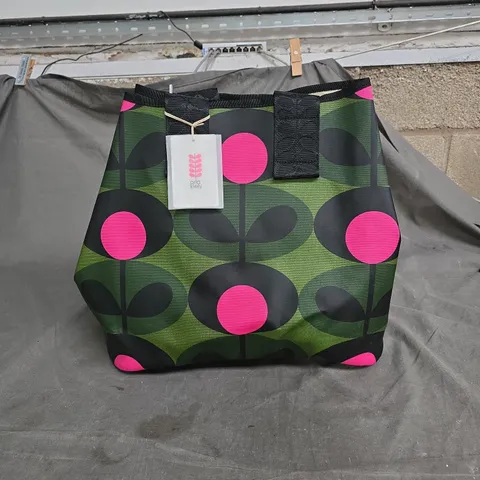 ORLA KIELY HANDBAG – GREEN STEM PATTERN WITH PINK CIRCLES
