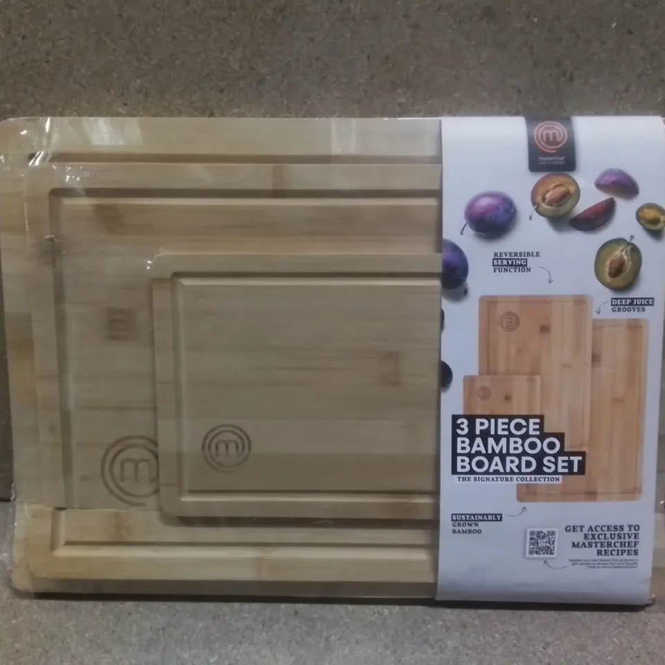 SEALED MASTERCHEF 3 PIECE BAMBOO BOARD SET