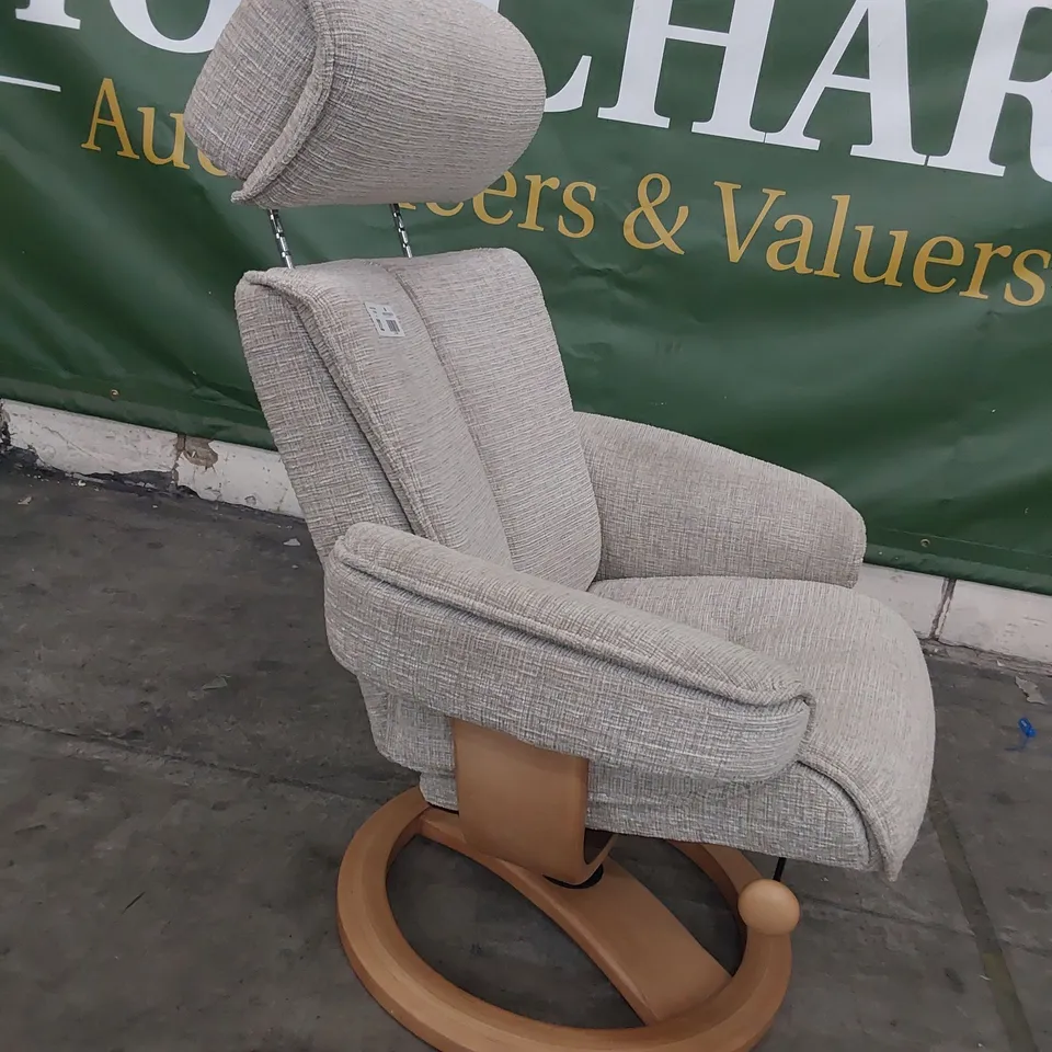 QUALITY BRITISH DESIGNER G PLAN BERGEN CHAIR & FOOTSTOOL FARROW HAZE FABRIC