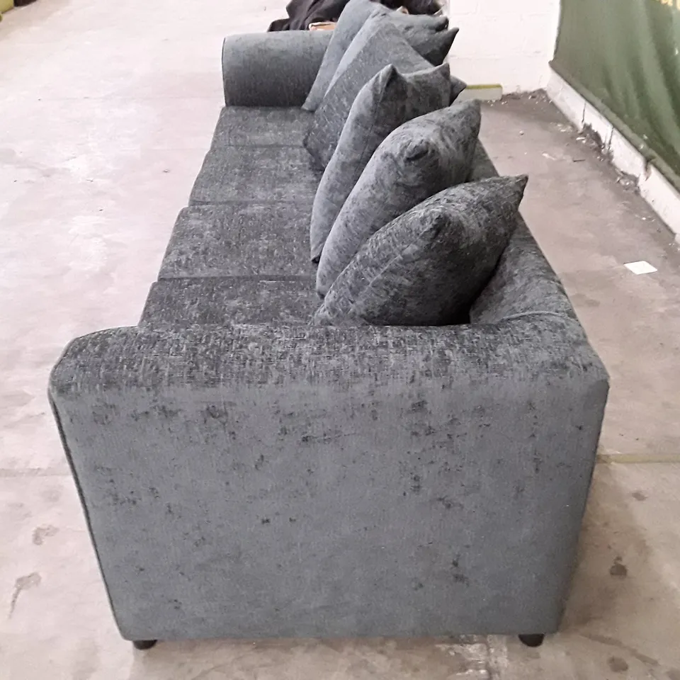 QUALITY DESIGNER MONACO 4 SEATER SOFA - GREY/BLUE FABRIC 