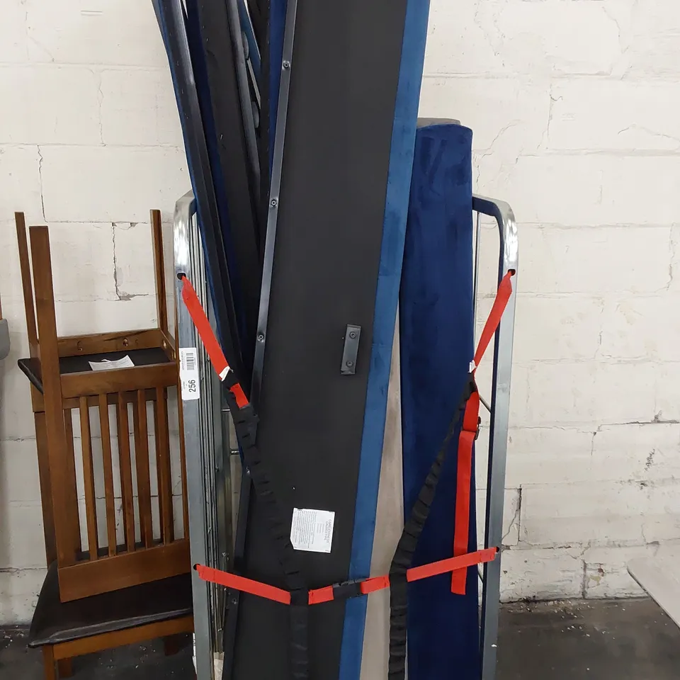 CAGE OF ASSORTED UPHOLSTERED BED FRAME PARTS