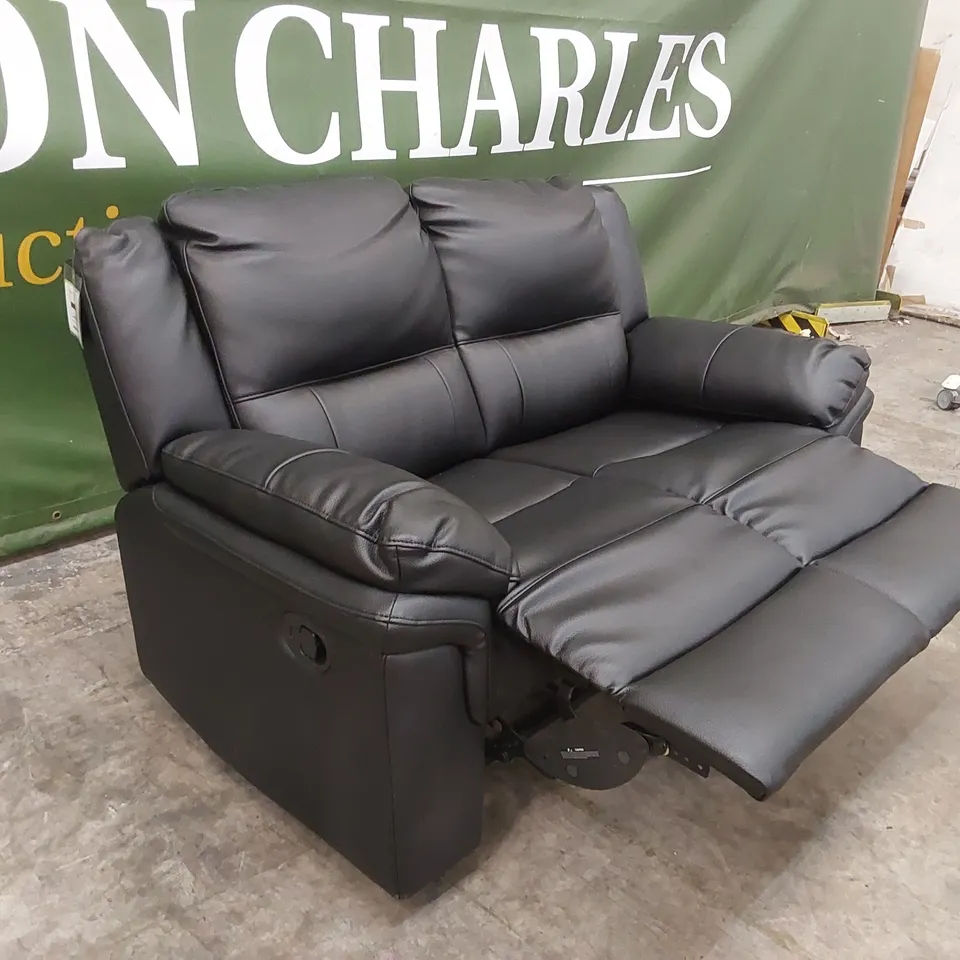 ALBION LUXURY FAUX LEATHER 2 SEATER HIGH BACK MANUAL RECLINER SOFA - BLACK RRP £549