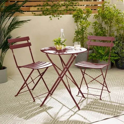BOXED CABO BERRY RED METAL 2 SEAT GARDEN BISTRO SET