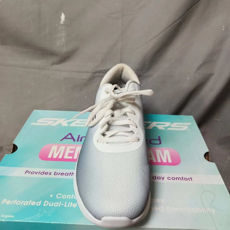 BOXED PAIR OF SKECHERS SNEAKERS – AIR-COOLED MEMORY FOAM - SIZE 7