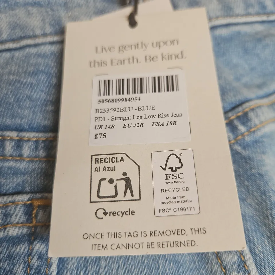 NOBODYS CHILD STRAIGHT LEG LOW RISE JEANS IN LIGHT BLUE - UK 14R