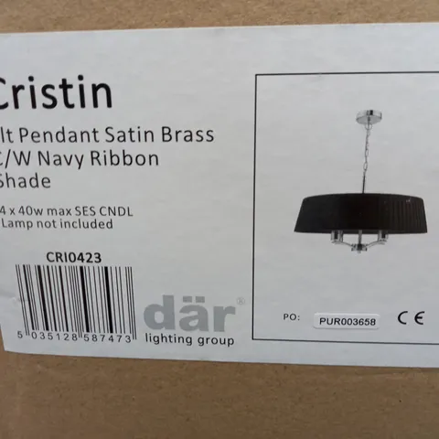 CRISTIN 4 LIGHT PENDANT SATIN BRASS WITH NAVY SHADE