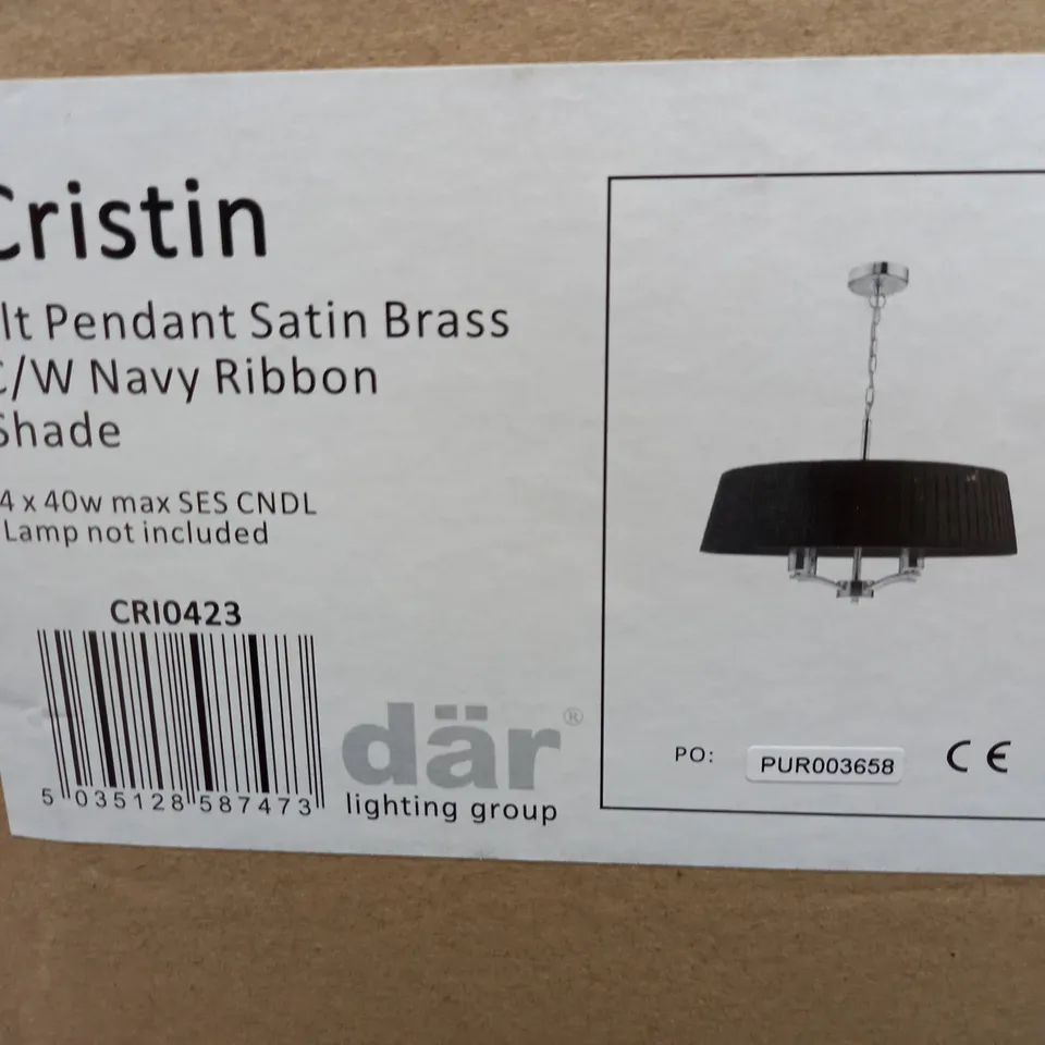 CRISTIN 4 LIGHT PENDANT SATIN BRASS WITH NAVY SHADE