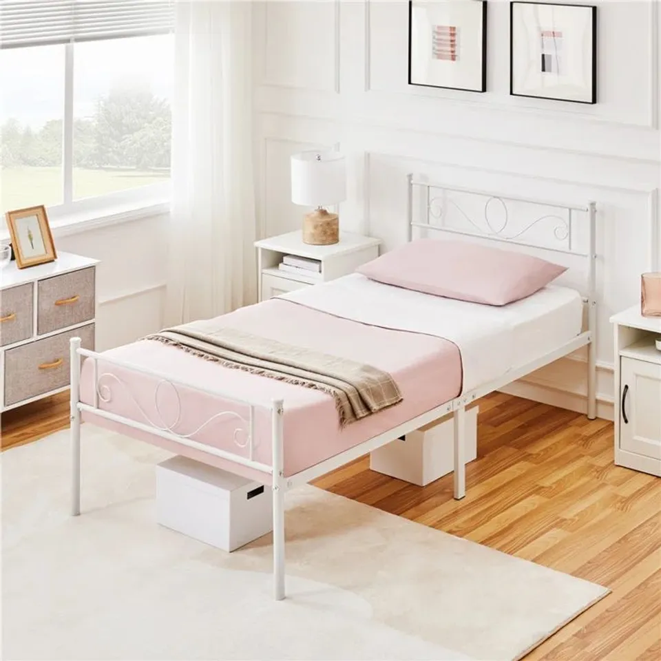 BOXED MCCRAY METAL BED FRAME WITH HEADBOARD - WHITE // SIZE: DOUBLE (1 BOX)